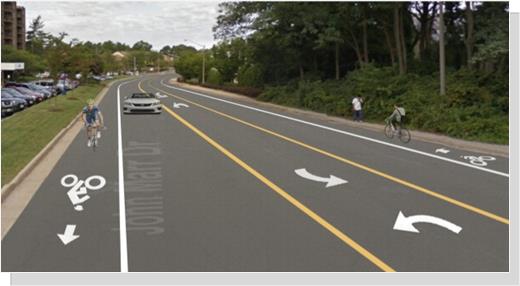 John Marr loses two lanes, adds a center turn lane & bike lanes.  These are computer generated pictures that do not represent the swollen volumne of traffic during rush hours.